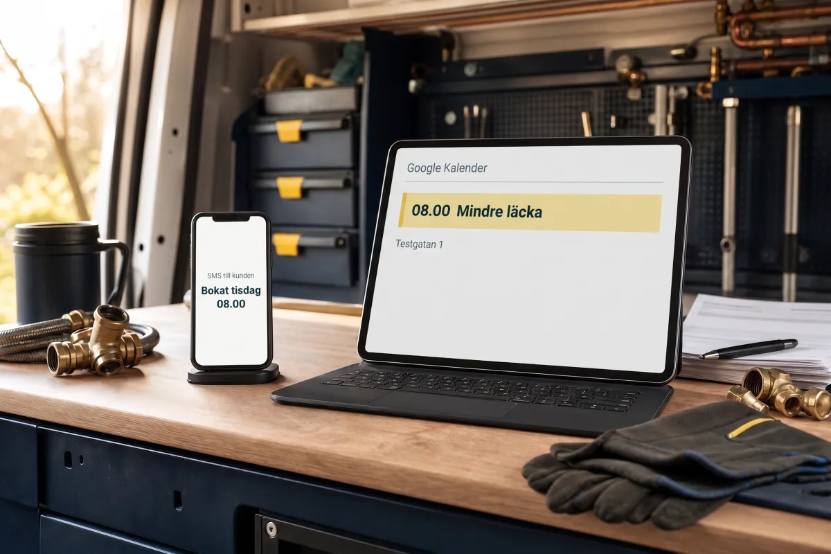 Mobil och arbetsdator visar kundens bekräftade bokning
