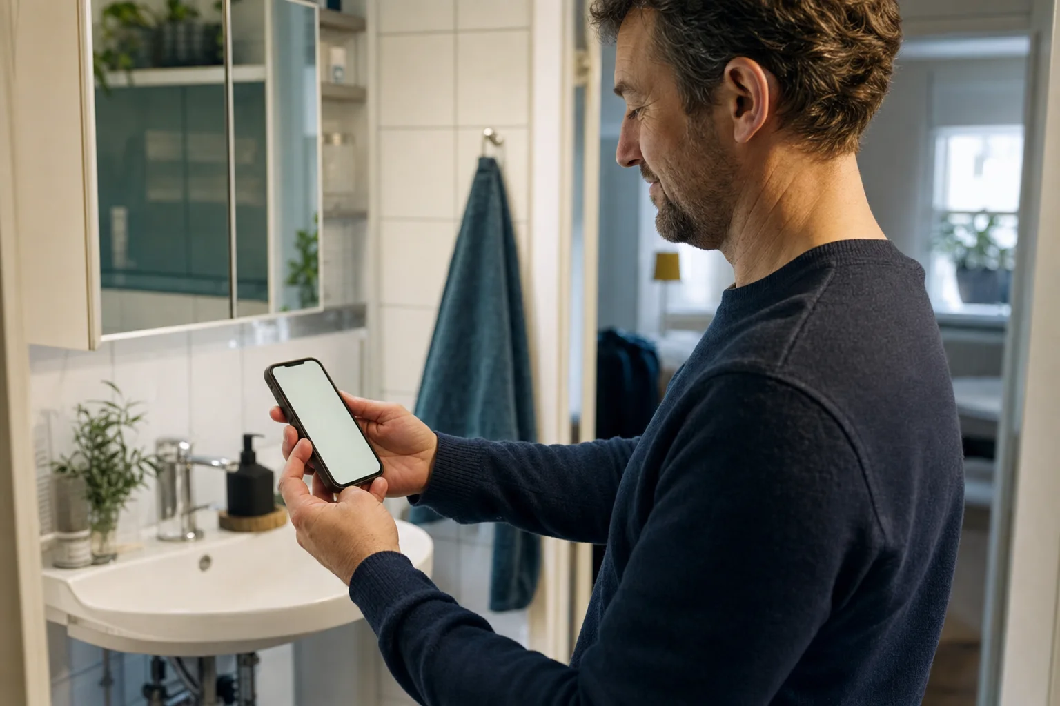 Kund i badrummet får hjälp via SMS